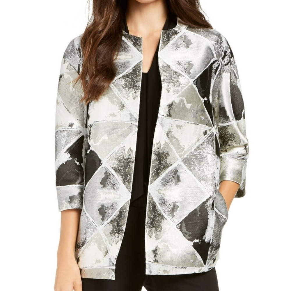 Anne Klein Black and Gray Geometric Blazer
